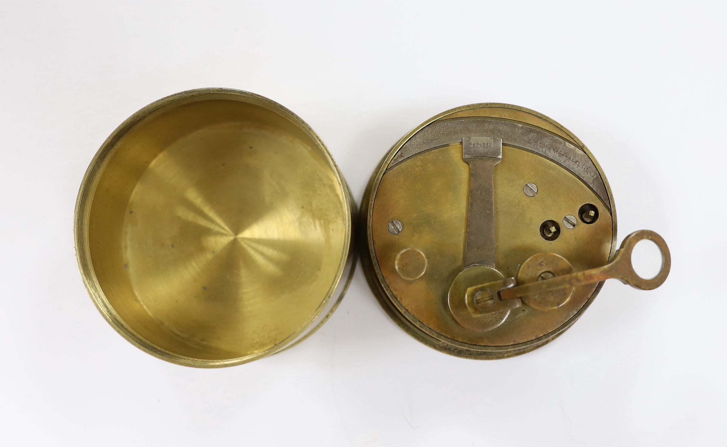 A 19th century Sestrel pocket brass cased sextant, diameter 7.7cm